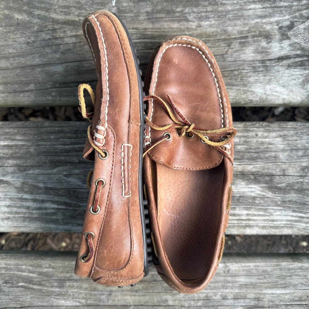 Polo Ralph Lauren Wyndings Tan Leather Driving Loafers Mens Sz 7 Brown Moc Toe - Picture 6 of 10